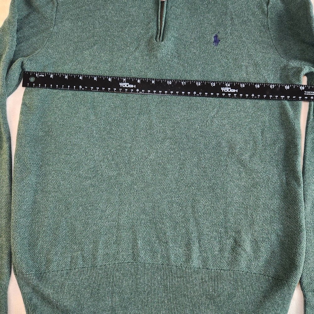 POLO RALPH LAUREN Quarter Zip Pullover Sweater Mens Medium Green Pima Cotton - Picture 6 of 7